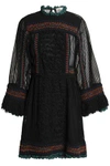 VALENTINO PANELED FRINGE-TRIMMED KNITTED MINI DRESS,3074457345618757768