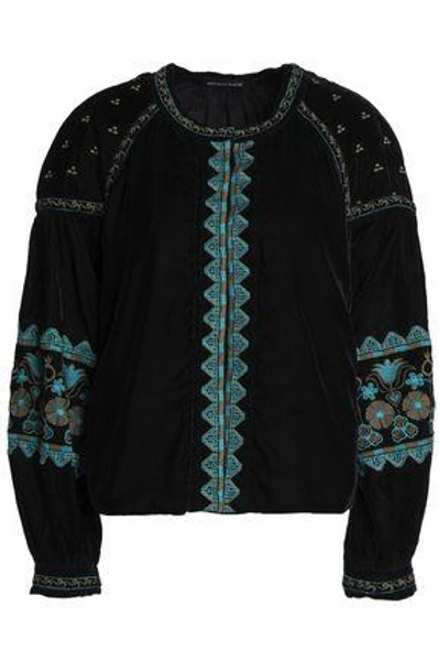 Antik Batik Woman Embroidered Velvet Jacket Black