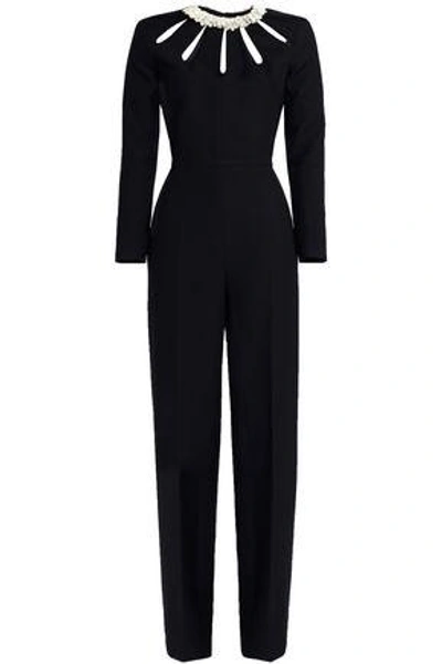 Valentino Woman Cutout Floral-appliquéd Crepe Jumpsuit Black