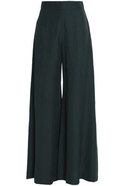 Valentino Silk-shantung Wide-leg Trousers In Dark Green