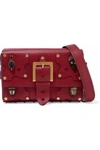 VALENTINO GARAVANI WOMAN APPLIQUÉD LEATHER SHOULDER BAG CRIMSON,AU 1188406768888083