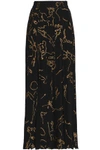 VALENTINO WOMAN PRINTED SILK MAXI SKIRT BLACK,AU 7789028784639109