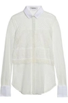 VALENTINO VALENTINO WOMAN PIQUÉ-TRIMMED LACE AND POINT D'ESPRIT SHIRT WHITE,3074457345618762769