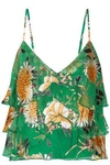 ALICE AND OLIVIA WOMAN VANESSA RUFFLED FIL COUPÉ GEORGETTE CAMISOLE GREEN,AU 1016843419904477