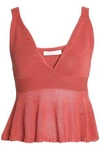 SEE BY CHLOÉ WOMAN OPEN KNIT-PANELED COTTON PEPLUM TOP ANTIQUE ROSE,GB 5016545969975910