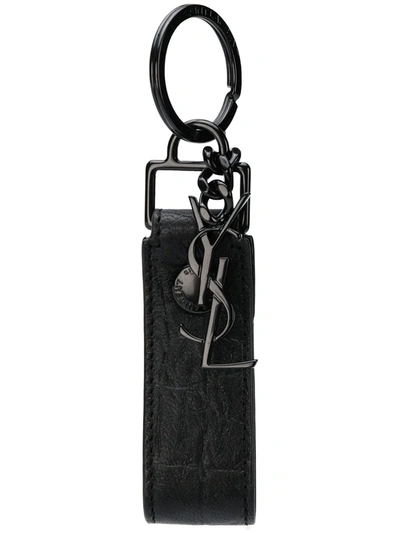 Saint Laurent Ysl Logo Leather Keychain In Black