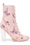 Red Valentino Red(v) Woman Lace-up Floral-print Canvas Ankle Boots Blush In Blush