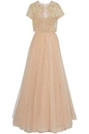 VALENTINO WOMAN BEAD-EMBELLISHED PLEATED TULLE GOWN BLUSH,US 14693524283970068