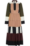 VALENTINO COLOR-BLOCK PLISSÉ SILK CREPE DE CHINE MIDI DRESS,3074457345618782889