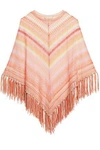 VALENTINO VALENTINO WOMAN FRINGED STRIPED POINTELLE-KNIT SILK PONCHO PASTEL ORANGE,3074457345618757242