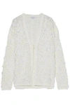 BRUNELLO CUCINELLI BRUNELLO CUCINELLI WOMAN SEQUIN-EMBELLISHED COATED BOUCLE-KNIT CARDIGAN WHITE,3074457345619242332