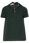 VALENTINO VALENTINO WOMAN EMBELLISHED WOOL AND SILK-BLEND CREPE TOP DARK GREEN,3074457345618757900