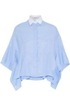 VALENTINO VALENTINO WOMAN PIQUÉ-TRIMMED CAPE-EFFECT COTTON-OXFORD SHIRT LIGHT BLUE,3074457345618783236