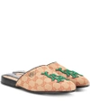 GUCCI Embroidered GG canvas slippers,P00340755