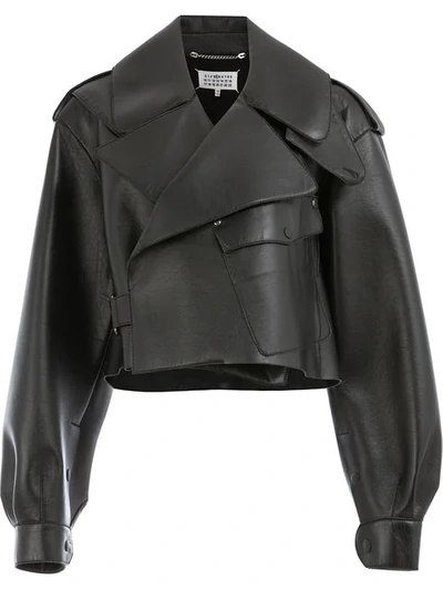 Maison Margiela Oversized Cropped Leather Jacket In Black