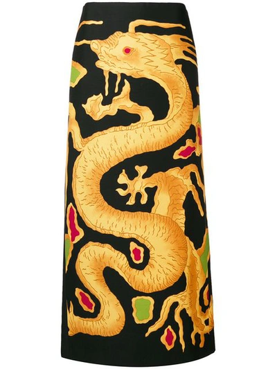 Valentino Printed Wool And Silk-blend Maxi Skirt In Black