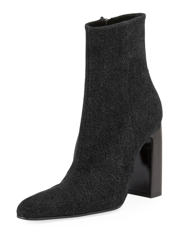 Balenciaga Denim Round-toe Block-heel Booties In Noir