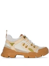 GUCCI BEIGE, GREEN AND BROWN FLASHTREK LEATHER AND MESH SNEAKERS