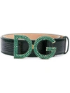 DOLCE & GABBANA SNAKE EMBOSSED CRYSTAL LOGO BELT