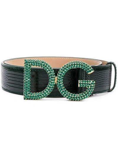 Dolce & Gabbana 蛇纹浮雕小牛皮腰带 In Green