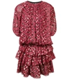 Saint Laurent Multi-dot Tiered Short-sleeve Metallic Silk Mini Dress In Red