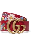 GUCCI Embroidered textured-leather belt