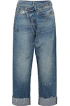 R13 Crossover Asymmetric Distressed High-rise Wide-leg Jeans In Mid Denim