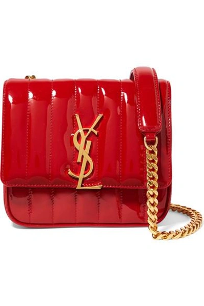 Saint Laurent Vicky Small Quilted Patent-leather Shoulder Bag In Red