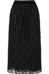 GUCCI Velvet and grosgrain-trimmed macramé lace midi skirt