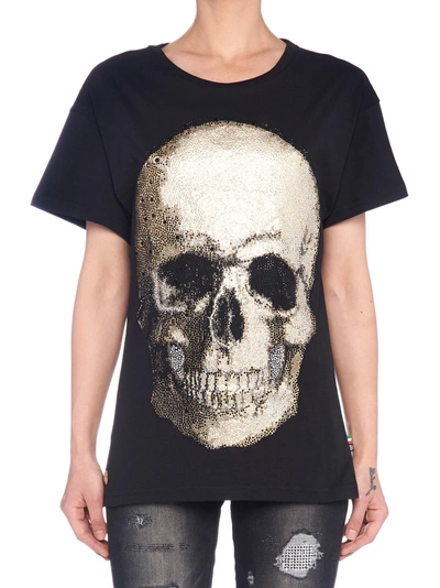 Philipp Plein T-shirt Original Cut Round Neck "shiny Skull" In Black