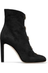 JIMMY CHOO JIMMY CHOO WOMAN BUTTON-DETAILED SUEDE ANKLE BOOTS BLACK,3074457345619092558