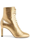 JIMMY CHOO JIMMY CHOO WOMAN DAIZE 85 LACE-UP METALLIC LEATHER ANKLE BOOTS GOLD,3074457345619092637