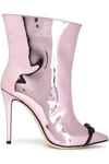 MARCO DE VINCENZO MARCO DE VINCENZO WOMAN BOW-EMBELLISHED MIRRORED-LEATHER ANKLE BOOTS BABY PINK,3074457345619057681