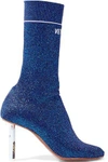 VETEMENTS VETEMENTS WOMAN METALLIC STRETCH-KNIT SOCK BOOTS BRIGHT BLUE,3074457345619099504