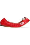 DOLCE & GABBANA WOMAN CRYSTAL AND BOW-EMBELLISHED PATENT-LEATHER BALLET FLATS RED,AU 14693524283671530