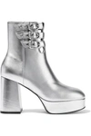 OPENING CEREMONY OPENING CEREMONY WOMAN JOAN METALLIC LEATHER PLATFORM ANKLE BOOTS SILVER,3074457345619149343