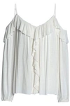 BAILEY44 BAILEY 44 WOMAN COLD-SHOULDER DRAPED STRETCH-MODAL JERSEY TOP IVORY,3074457345619324317