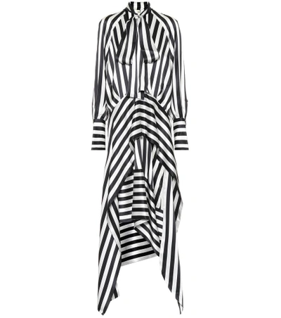 Petar Petrov Striped V Neck Satin Bow Collar Dress In Black,white