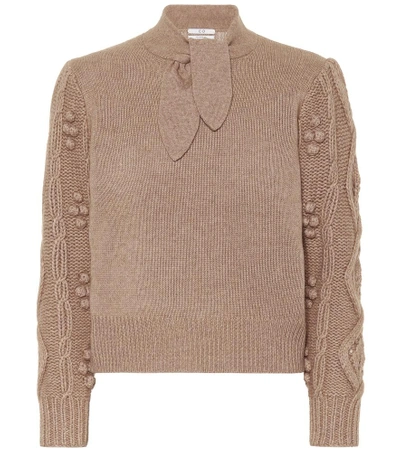 Co Tie-neck Cable-knit Sleeve Wool-cashmere Sweater In Neutrals