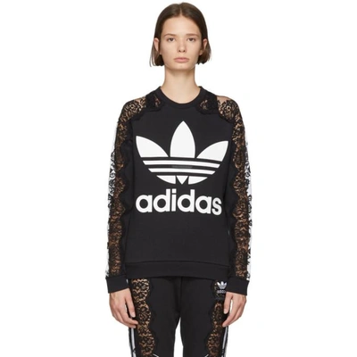 Stella Mccartney + Adidas Lace-paneled Printed Cotton-jersey Sweatshirt In Black