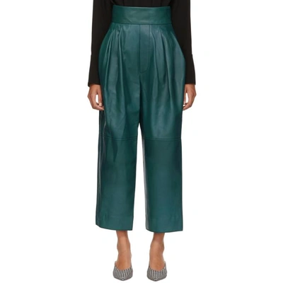 Marc Jacobs Green High-waisted Leather Trousers In 345 Teal