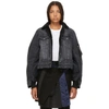 SACAI SACAI BLACK DENIM AND NYLON MA-1 COMBO JACKET