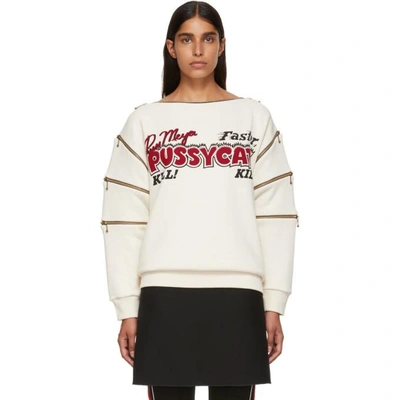 Gucci Zip-detailed Printed Cotton-jersey Sweatshirt In Off-white