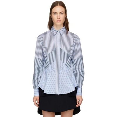 Carven Striped Gathered Button-front Cotton Shirt In Blue