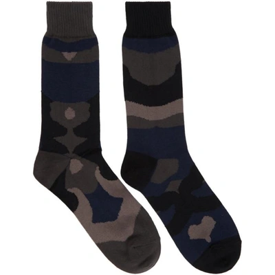 Sacai Camouflage Print Socks In 230 Navy/bk