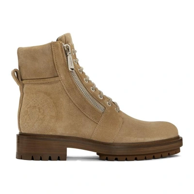 Balmain 35mm Zip Suede Combat Boots In Tan