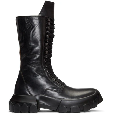 Rick Owens Black Lace-up Tractor Boots In 9999-blk