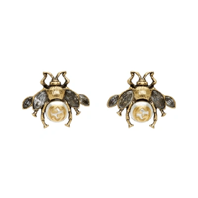 Gucci 抛光金色金属、人造珍珠、水晶耳环 In 8062 Antic