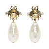 GUCCI GUCCI GOLD PEARL BEE DROP EARRINGS