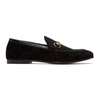 Gucci New Jordaan Horsebit Leather-trimmed Logo-embroidered Velvet Loafers In Black